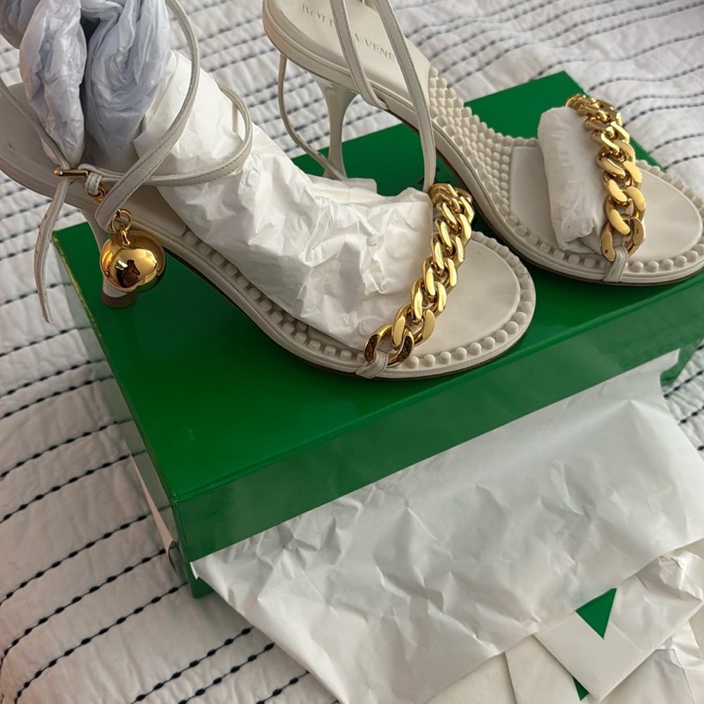 Bottega Veneta Gold Chain White Heels
